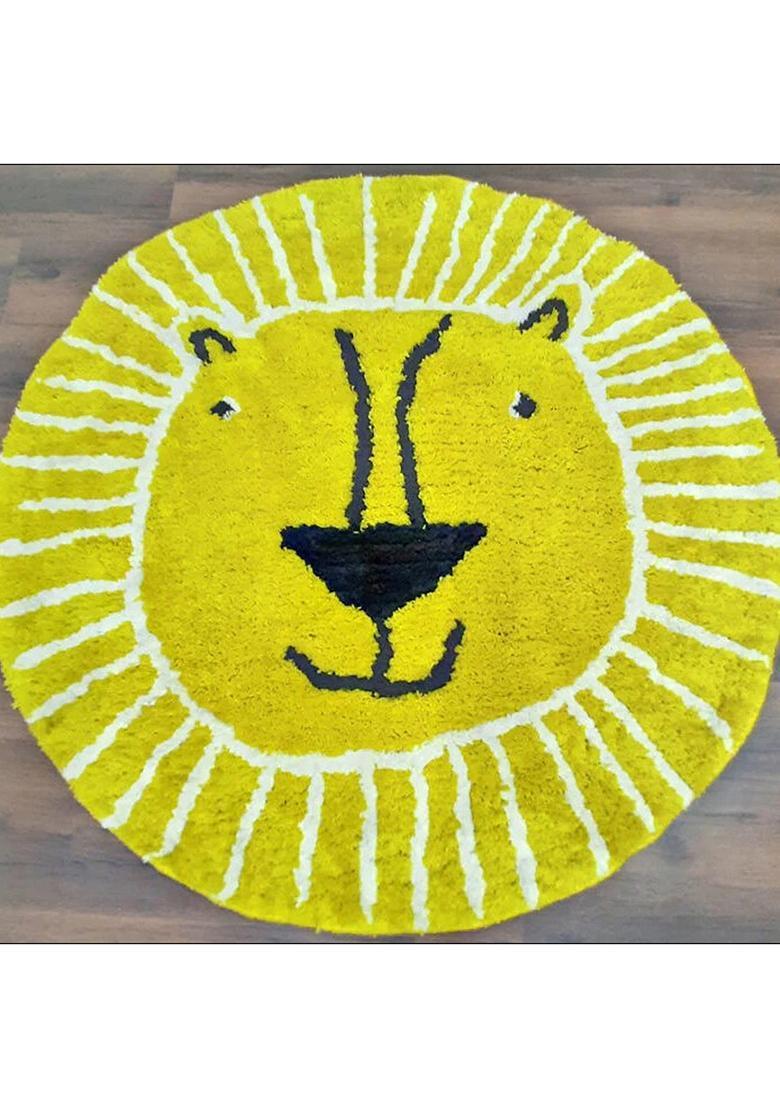 Saffron Rugs Hand Tufted Cotton Bath Mat | Yellow Round | Anti Slip Backing | Casual Kids Mats Bathroom Rug - Indya