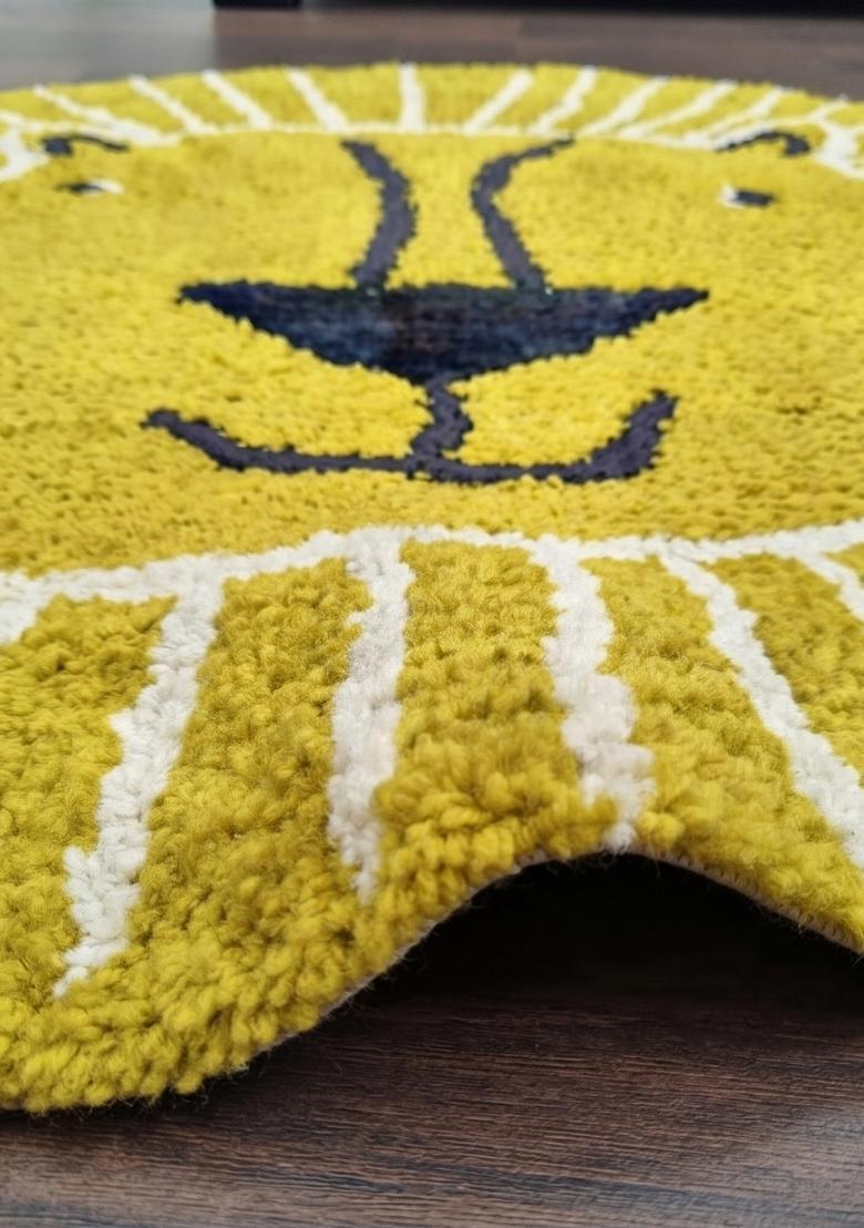 Saffron Rugs Hand Tufted Cotton Bath Mat | Yellow Round | Anti Slip Backing | Casual Kids Mats Bathroom Rug - Indya