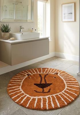 Saffron Rugs Hand Tufted Cotton Bath Mat | Terracotta Orange Round | Anti Slip Backing | Casual Kids Mats Bathroom Rug