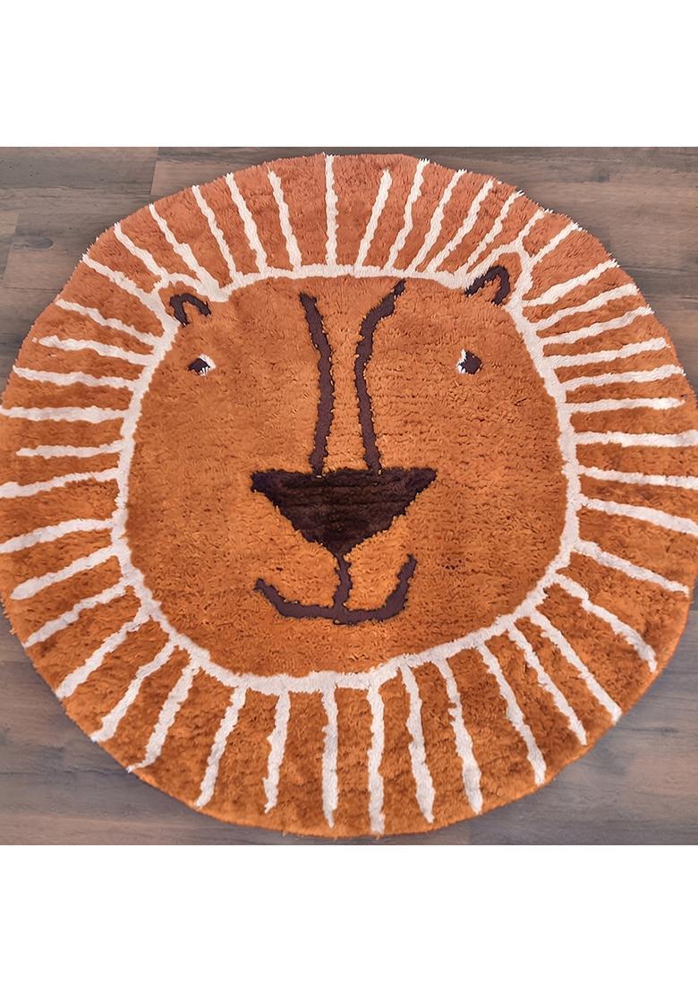 Saffron Rugs Hand Tufted Cotton Bath Mat | Terracotta Orange Round | Anti Slip Backing | Casual Kids Mats Bathroom Rug - Indya