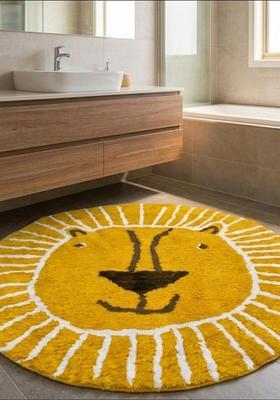 Saffron Rugs Hand Tufted Cotton Bath Mat | Mustard Yellow Round | Anti Slip Backing | Casual Kids Mats Bathroom Rug