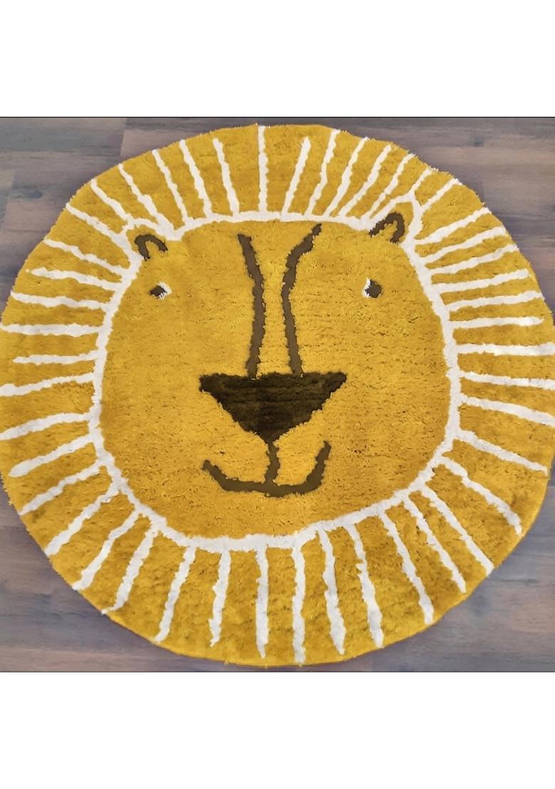 Saffron Rugs Hand Tufted Cotton Bath Mat | Mustard Yellow Round | Anti Slip Backing | Casual Kids Mats Bathroom Rug - Indya