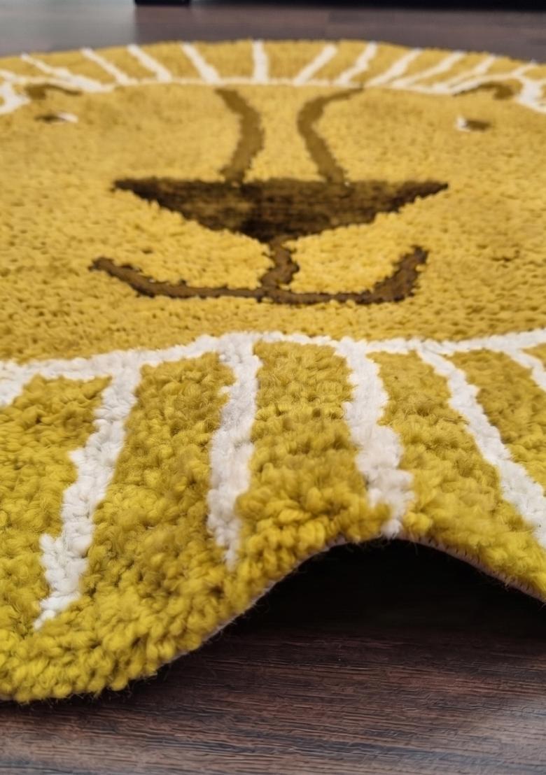 Saffron Rugs Hand Tufted Cotton Bath Mat | Mustard Yellow Round | Anti Slip Backing | Casual Kids Mats Bathroom Rug - Indya
