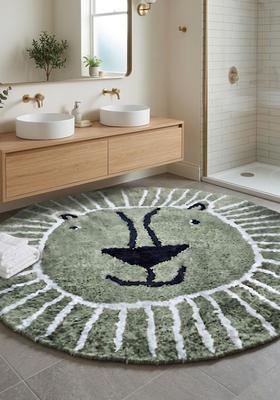 Saffron Rugs Hand Tufted Cotton Bath Mat | Sage Green Round | Anti Slip Backing | Casual Kids Mats Bathroom Rug