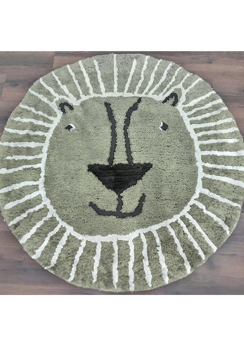Saffron Rugs Hand Tufted Cotton Bath Mat | Sage Green Round | Anti Slip Backing | Casual Kids Mats Bathroom Rug - Indya