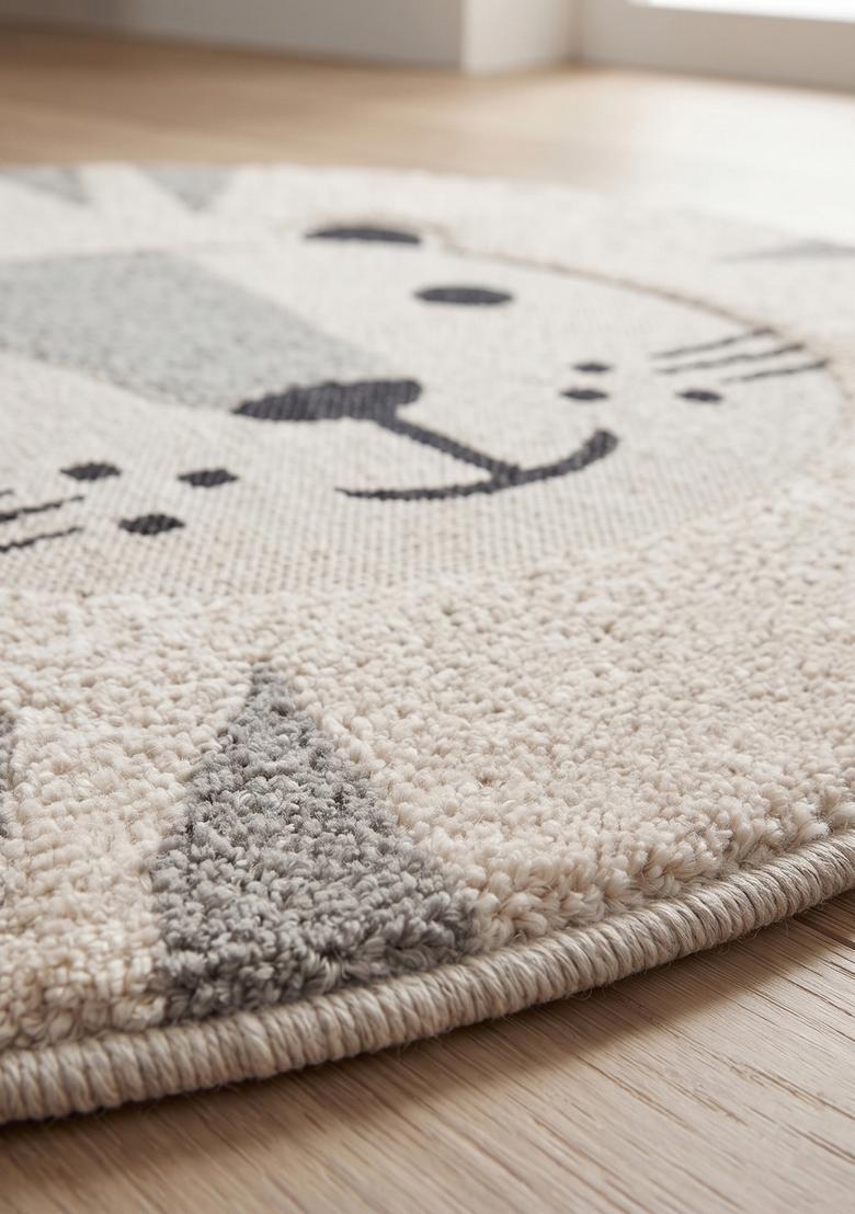 Saffron Rugs Hand Tufted Cotton Bath Mat | Cream Round | Anti Slip Backing | Contemporary Kids Mats Bathroom Rug - Indya