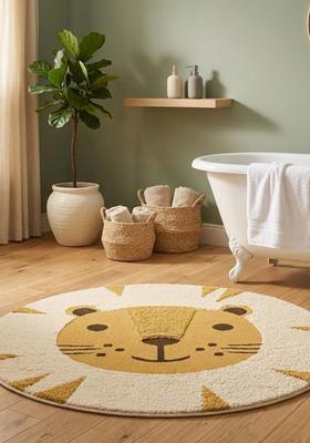 Saffron Rugs Hand Tufted Cotton Bath Mat | Cream Gold Round | Anti Slip Backing | Contemporary Kids Mats Bathroom Rug