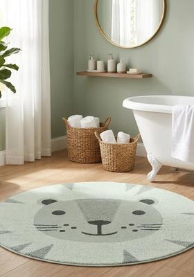 Saffron Rugs Hand Tufted Cotton Bath Mat | Light Grey Round | Anti Slip Backing | Contemporary Kids Mats Bathroom Rug