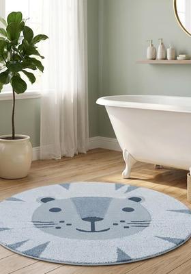 Saffron Rugs Hand Tufted Cotton Bath Mat | Light Blue Round | Anti Slip Backing | Contemporary Kids Mats Bathroom Rug