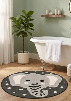 Saffron Rugs Hand Tufted Cotton Bath Mat | Dark Grey Round | Anti Slip Backing | Casual Kids Mats Bathroom Rug