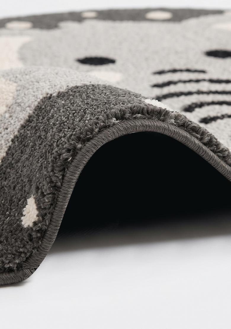Saffron Rugs Hand Tufted Cotton Bath Mat | Dark Grey Round | Anti Slip Backing | Casual Kids Mats Bathroom Rug - Indya