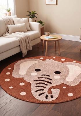 Saffron Rugs Hand Tufted Cotton Bath Mat | Terracotta Brown Round | Anti Slip Backing | Casual Kids Mats Bathroom Rug