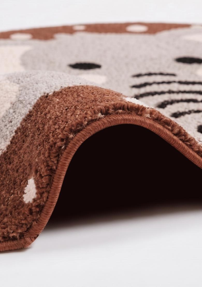Saffron Rugs Hand Tufted Cotton Bath Mat | Terracotta Brown Round | Anti Slip Backing | Casual Kids Mats Bathroom Rug - Indya