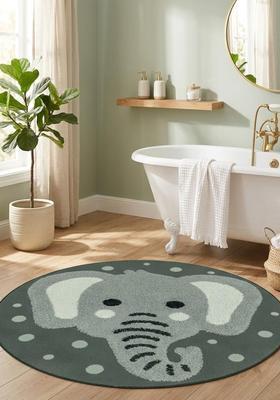 Saffron Rugs Hand Tufted Cotton Bath Mat | Sage Grey Round | Anti Slip Backing | Casual Kids Mats Bathroom Rug
