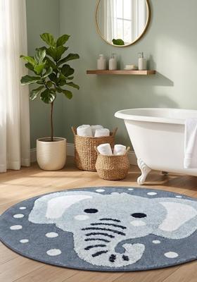 Saffron Rugs Hand Tufted Cotton Bath Mat | Blue Grey Round | Anti Slip Backing | Casual Kids Mats Bathroom Rug