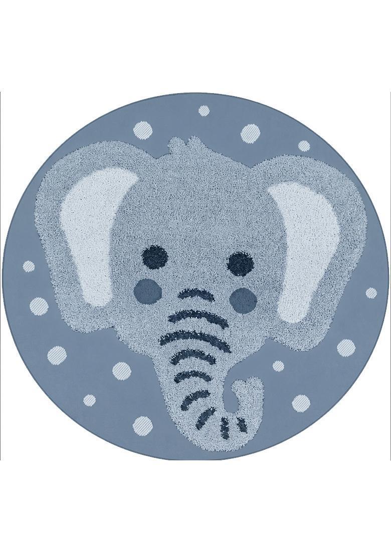 Saffron Rugs Hand Tufted Cotton Bath Mat | Blue Grey Round | Anti Slip Backing | Casual Kids Mats Bathroom Rug - Indya