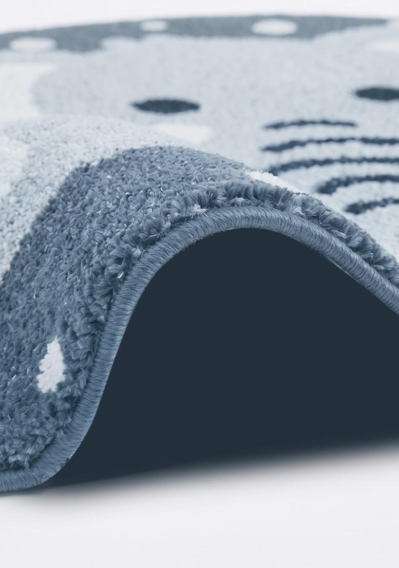 Saffron Rugs Hand Tufted Cotton Bath Mat | Blue Grey Round | Anti Slip Backing | Casual Kids Mats Bathroom Rug - Indya