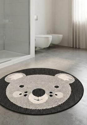 Saffron Rugs Hand Tufted Cotton Bath Mat | Grey Round | Anti Slip Backing | Casual Kids Mats Bathroom Rug