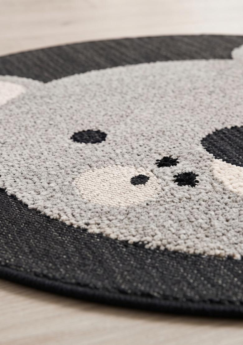 Saffron Rugs Hand Tufted Cotton Bath Mat | Grey Round | Anti Slip Backing | Casual Kids Mats Bathroom Rug - Indya