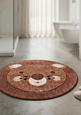 Saffron Rugs Hand Tufted Cotton Bath Mat | Brown Round | Anti Slip Backing | Casual Kids Mats Bathroom Rug