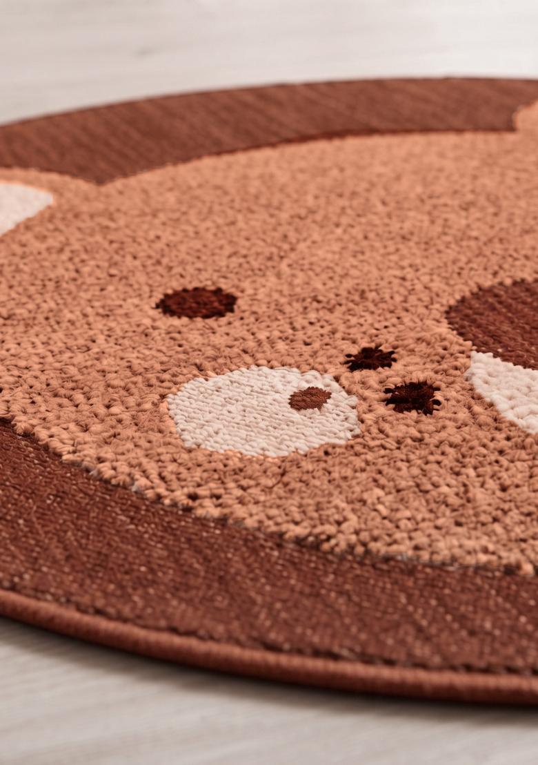 Saffron Rugs Hand Tufted Cotton Bath Mat | Brown Round | Anti Slip Backing | Casual Kids Mats Bathroom Rug - Indya