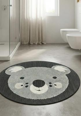 Saffron Rugs Hand Tufted Cotton Bath Mat | Grey 2 Round | Anti Slip Backing | Casual Kids Mats Bathroom Rug
