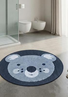 Saffron Rugs Hand Tufted Cotton Bath Mat | Navy Blue Round | Anti Slip Backing | Casual Kids Mats Bathroom Rug