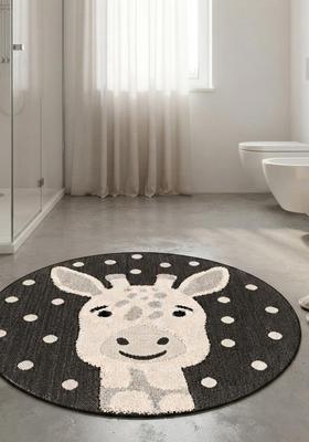 Saffron Rugs Hand Tufted Cotton Bath Mat | Dark Charcoal Grey Round | Anti Slip Backing | Contemporary Kids Mats Bathroom Rug
