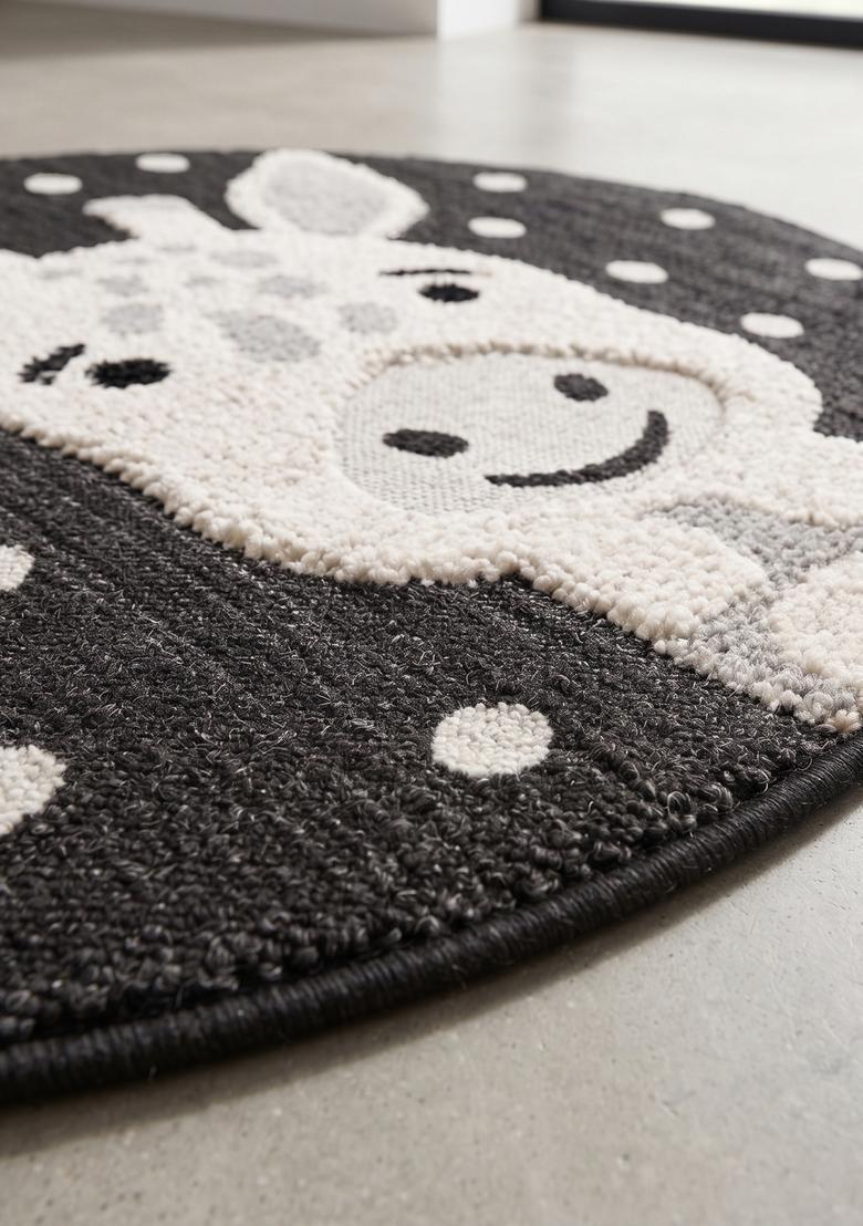 Saffron Rugs Hand Tufted Cotton Bath Mat | Dark Charcoal Grey Round | Anti Slip Backing | Contemporary Kids Mats Bathroom Rug - Indya