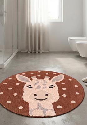 Saffron Rugs Hand Tufted Cotton Bath Mat | Terracotta Brown Round | Anti Slip Backing | Contemporary Kids Mats Bathroom Rug