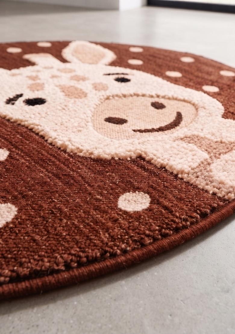 Saffron Rugs Hand Tufted Cotton Bath Mat | Terracotta Brown Round | Anti Slip Backing | Contemporary Kids Mats Bathroom Rug - Indya