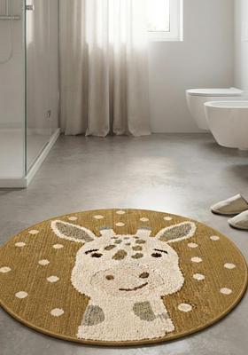 Saffron Rugs Hand Tufted Cotton Bath Mat | Golden Mustard Round | Anti Slip Backing | Contemporary Kids Mats Bathroom Rug