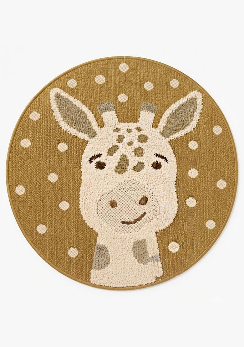 Saffron Rugs Hand Tufted Cotton Bath Mat | Golden Mustard Round | Anti Slip Backing | Contemporary Kids Mats Bathroom Rug - Indya
