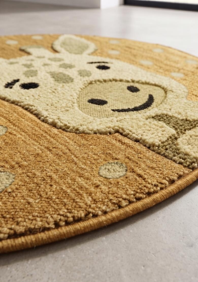 Saffron Rugs Hand Tufted Cotton Bath Mat | Golden Mustard Round | Anti Slip Backing | Contemporary Kids Mats Bathroom Rug - Indya
