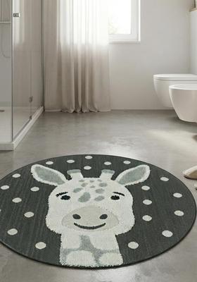 Saffron Rugs Hand Tufted Cotton Bath Mat | Dark Grey Green Round | Anti Slip Backing | Contemporary Kids Mats Bathroom Rug