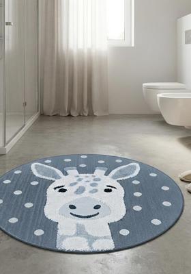 Saffron Rugs Hand Tufted Cotton Bath Mat | Steel Blue Round | Anti Slip Backing | Contemporary Kids Mats Bathroom Rug