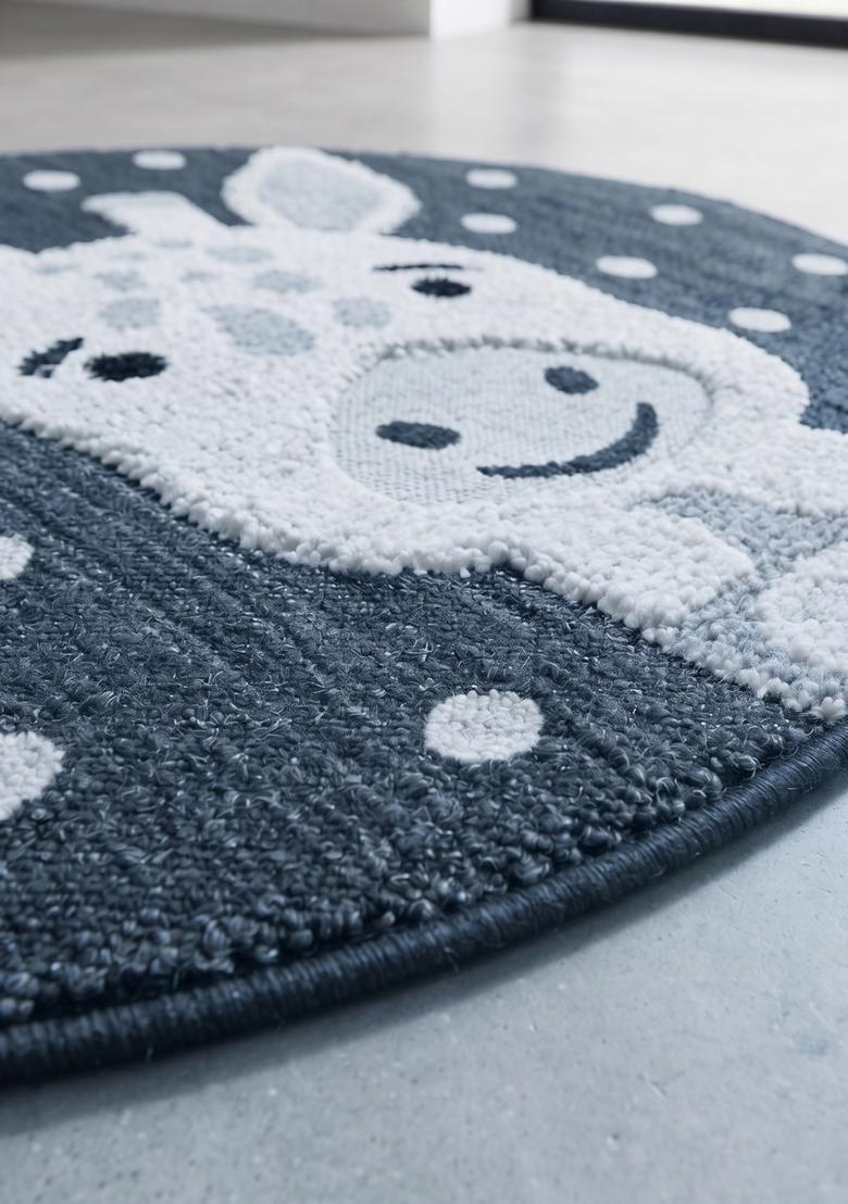 Saffron Rugs Hand Tufted Cotton Bath Mat | Steel Blue Round | Anti Slip Backing | Contemporary Kids Mats Bathroom Rug - Indya