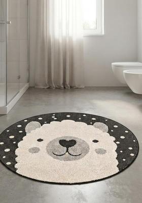 Saffron Rugs Hand Tufted Cotton Bath Mat | Grey and Cream Round | Anti Slip Backing | Casual Kids Mats Bathroom Rug