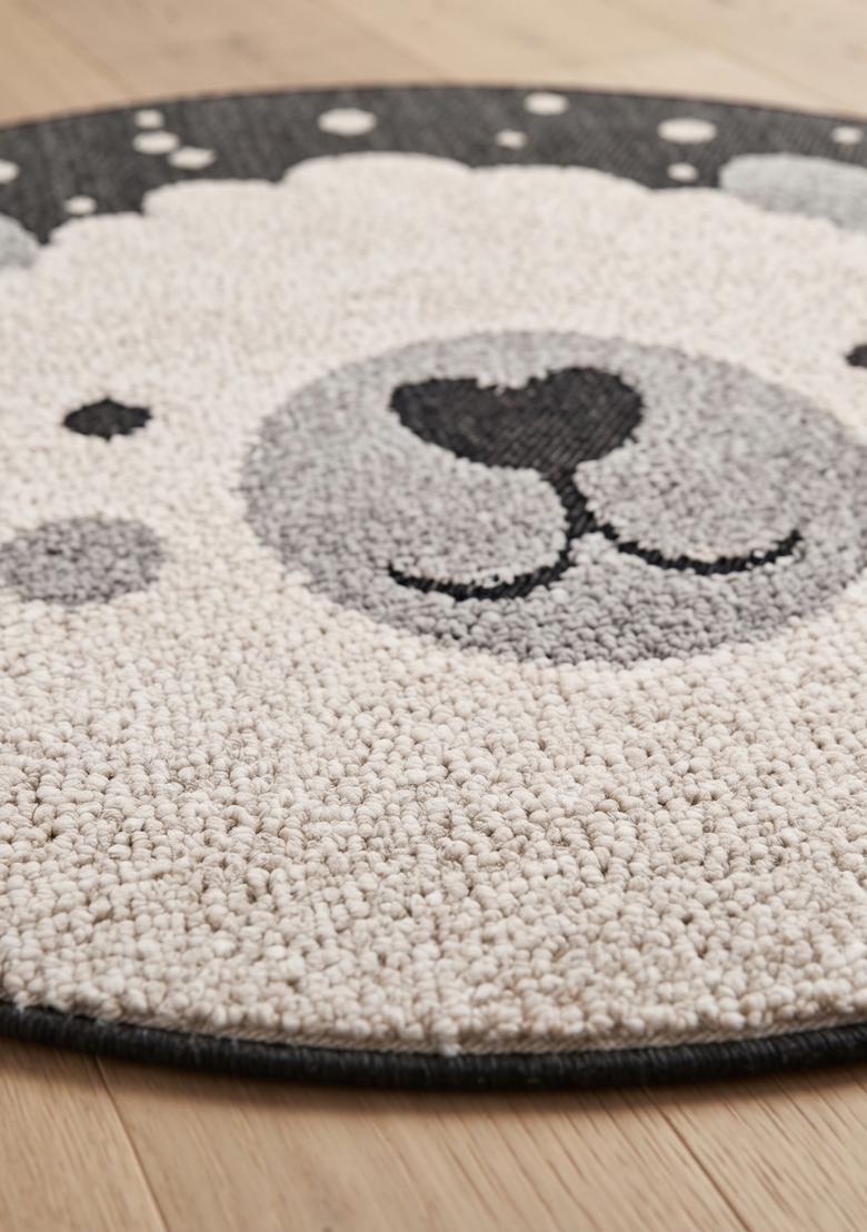 Saffron Rugs Hand Tufted Cotton Bath Mat | Grey and Cream Round | Anti Slip Backing | Casual Kids Mats Bathroom Rug - Indya