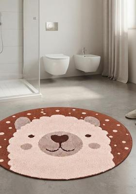 Saffron Rugs Hand Tufted Cotton Bath Mat | Rust Brown Round | Anti Slip Backing | Casual Kids Mats Bathroom Rug