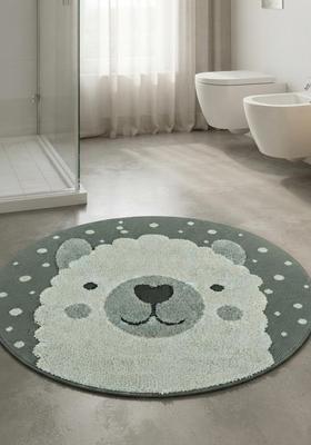 Saffron Rugs Hand Tufted Cotton Bath Mat | Sage Green Round | Anti Slip Backing | Casual Kids Mats Bathroom Rug