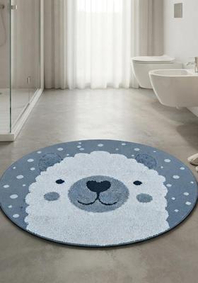 Saffron Rugs Hand Tufted Cotton Bath Mat | Dusty Blue Round | Anti Slip Backing | Casual Kids Mats Bathroom Rug