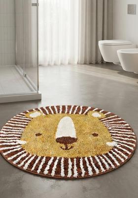 Saffron Rugs Hand Tufted Cotton Bath Mat | Brown Yellow Round | Anti Slip Backing | Casual Kids Mats Bathroom Rug