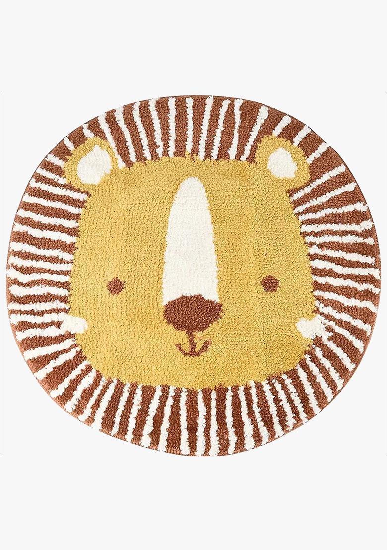 Saffron Rugs Hand Tufted Cotton Bath Mat | Brown Yellow Round | Anti Slip Backing | Casual Kids Mats Bathroom Rug - Indya
