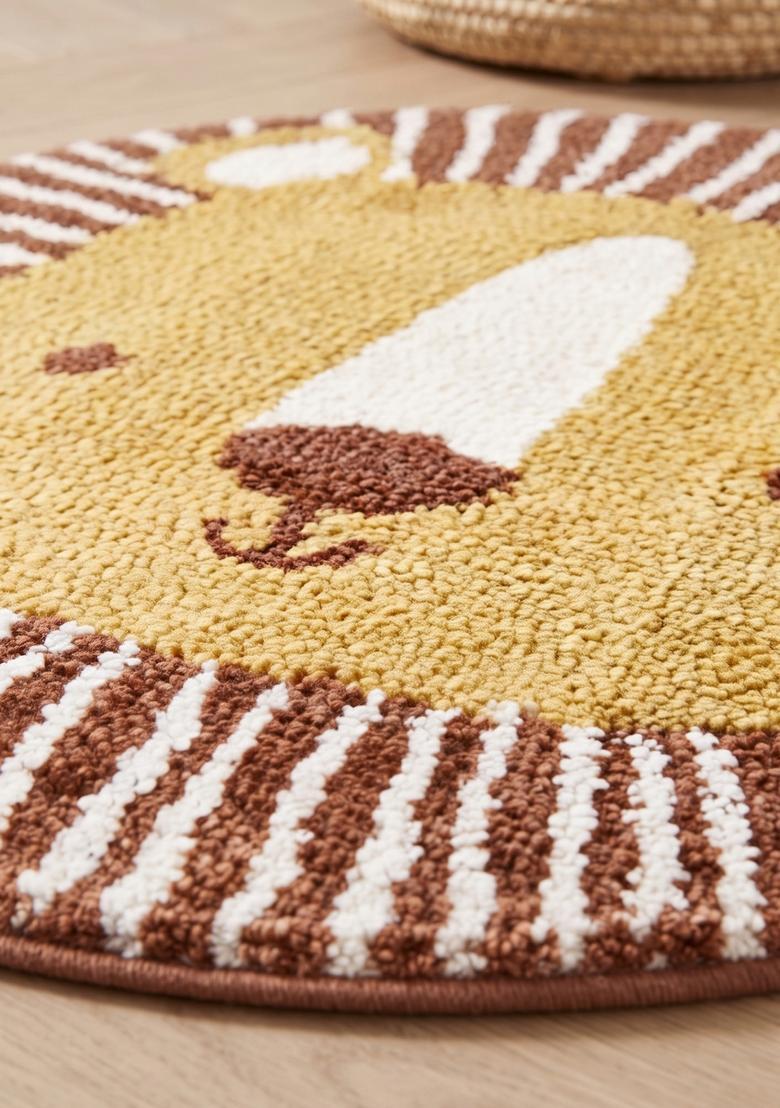 Saffron Rugs Hand Tufted Cotton Bath Mat | Brown Yellow Round | Anti Slip Backing | Casual Kids Mats Bathroom Rug - Indya
