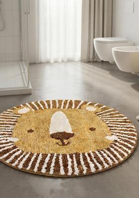 Saffron Rugs Hand Tufted Cotton Bath Mat | Golden Yellow Round | Anti Slip Backing | Casual Kids Mats Bathroom Rug