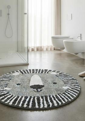 Saffron Rugs Hand Tufted Cotton Bath Mat | Grey Green Round | Anti Slip Backing | Casual Kids Mats Bathroom Rug