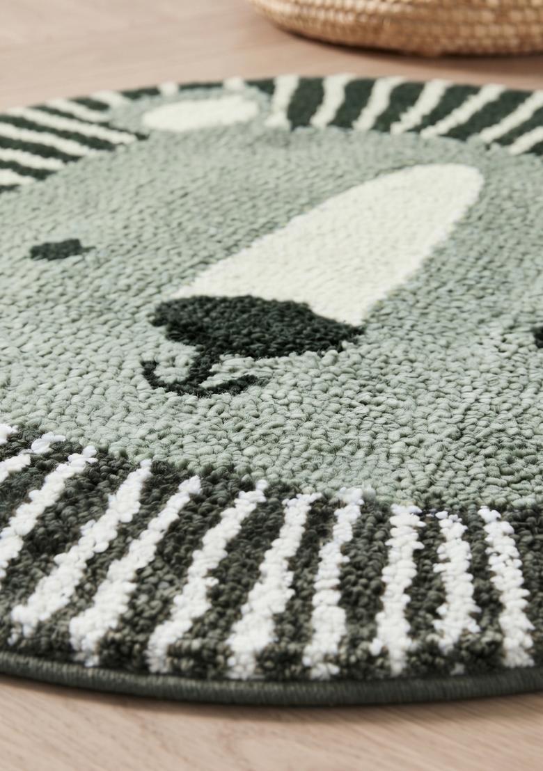 Saffron Rugs Hand Tufted Cotton Bath Mat | Grey Green Round | Anti Slip Backing | Casual Kids Mats Bathroom Rug - Indya
