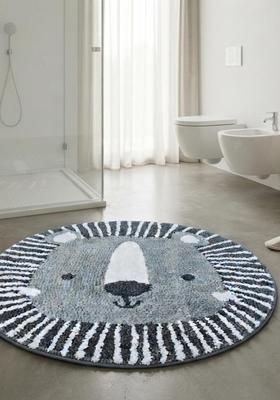 Saffron Rugs Hand Tufted Cotton Bath Mat | Blue Grey Round | Anti Slip Backing | Casual Kids Mats Bathroom Rug