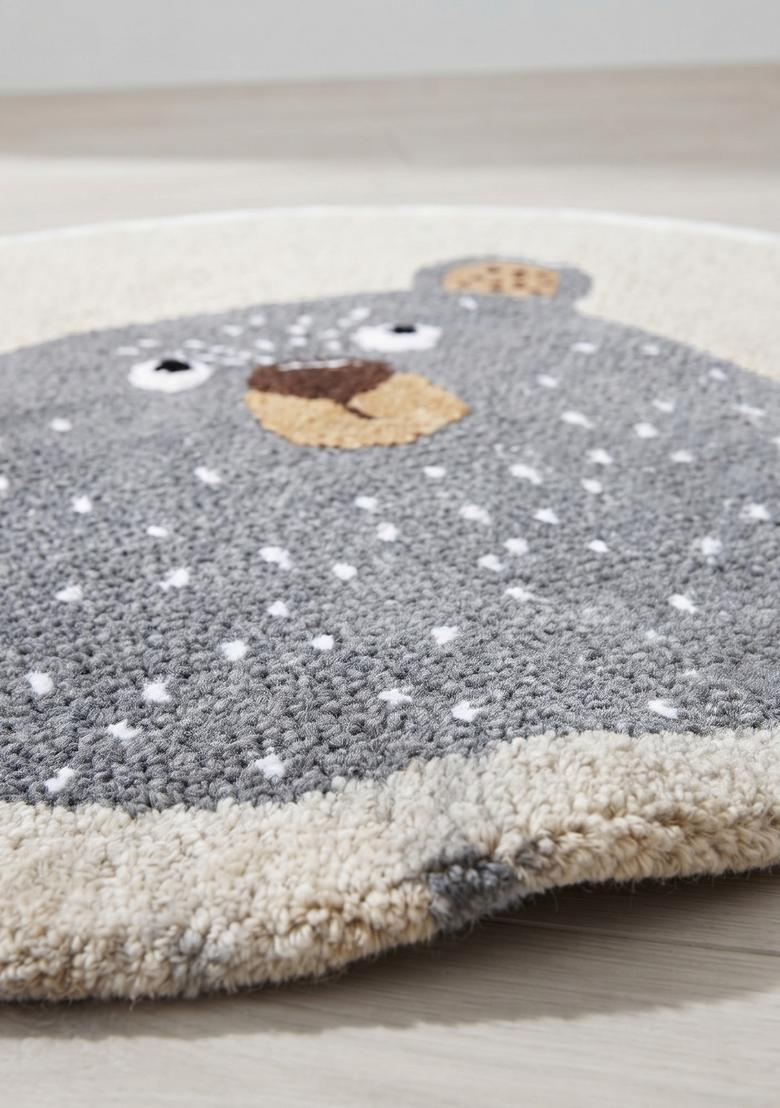 Saffron Rugs Hand Tufted Cotton Bath Mat | Beige Grey Round | Anti Slip Backing | Casual Kids Mats Bathroom Rug - Indya